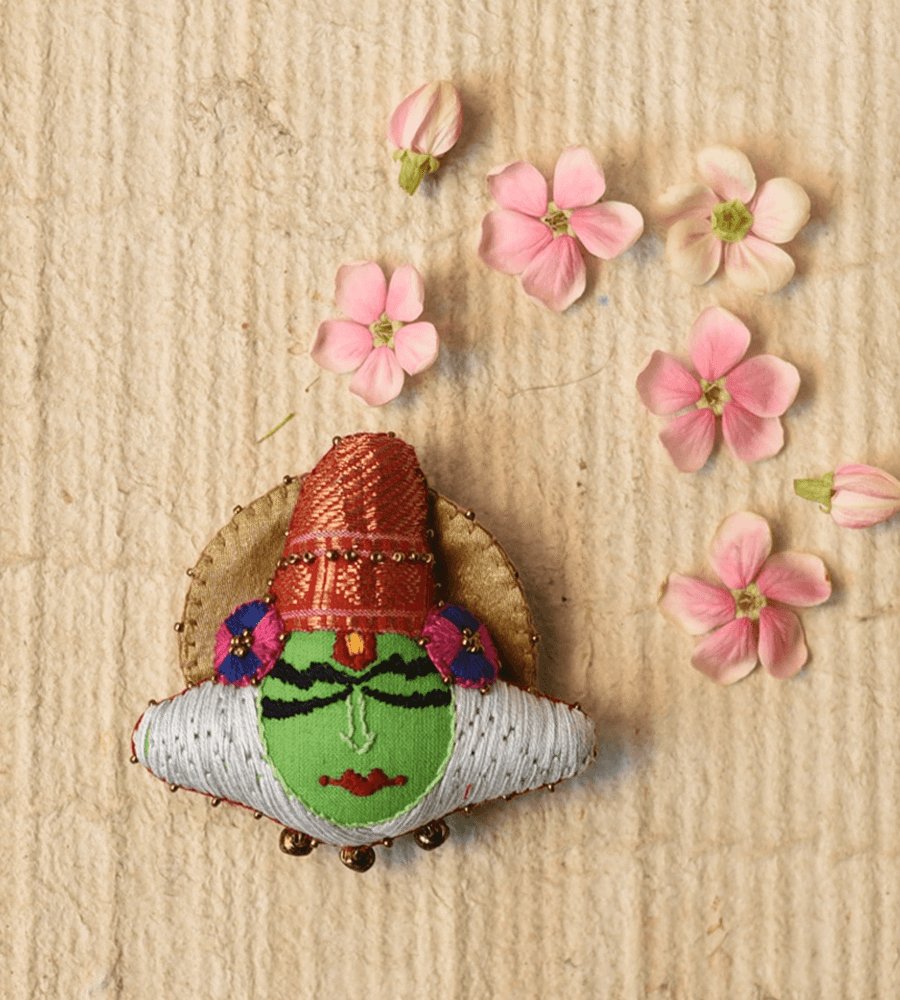 Kathakali Heritage Hand-Embroidered Brooch