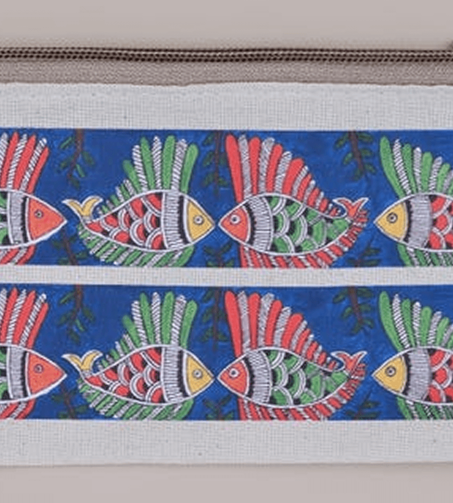 Hand-Painted Aquatic Motif Pouch