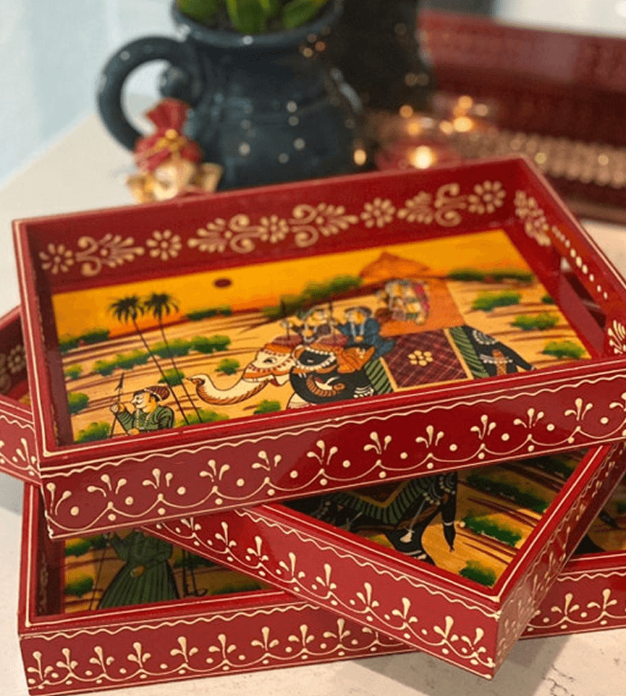 Hand-Painted Mithila Heritage Wedding Serving Trays