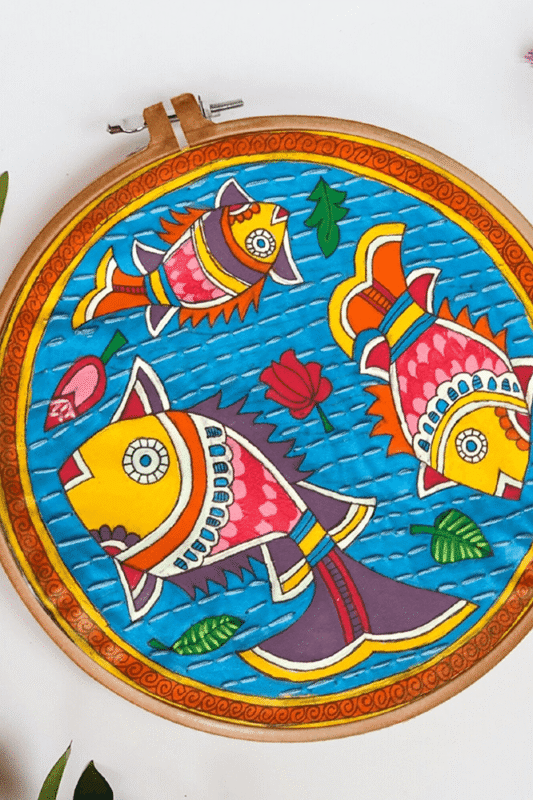 Traditional Mithila Fish Art Hoop