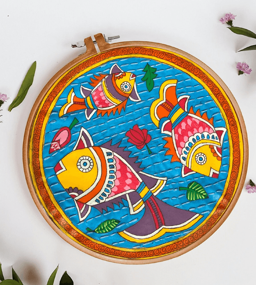 Traditional Mithila Fish Art Hoop