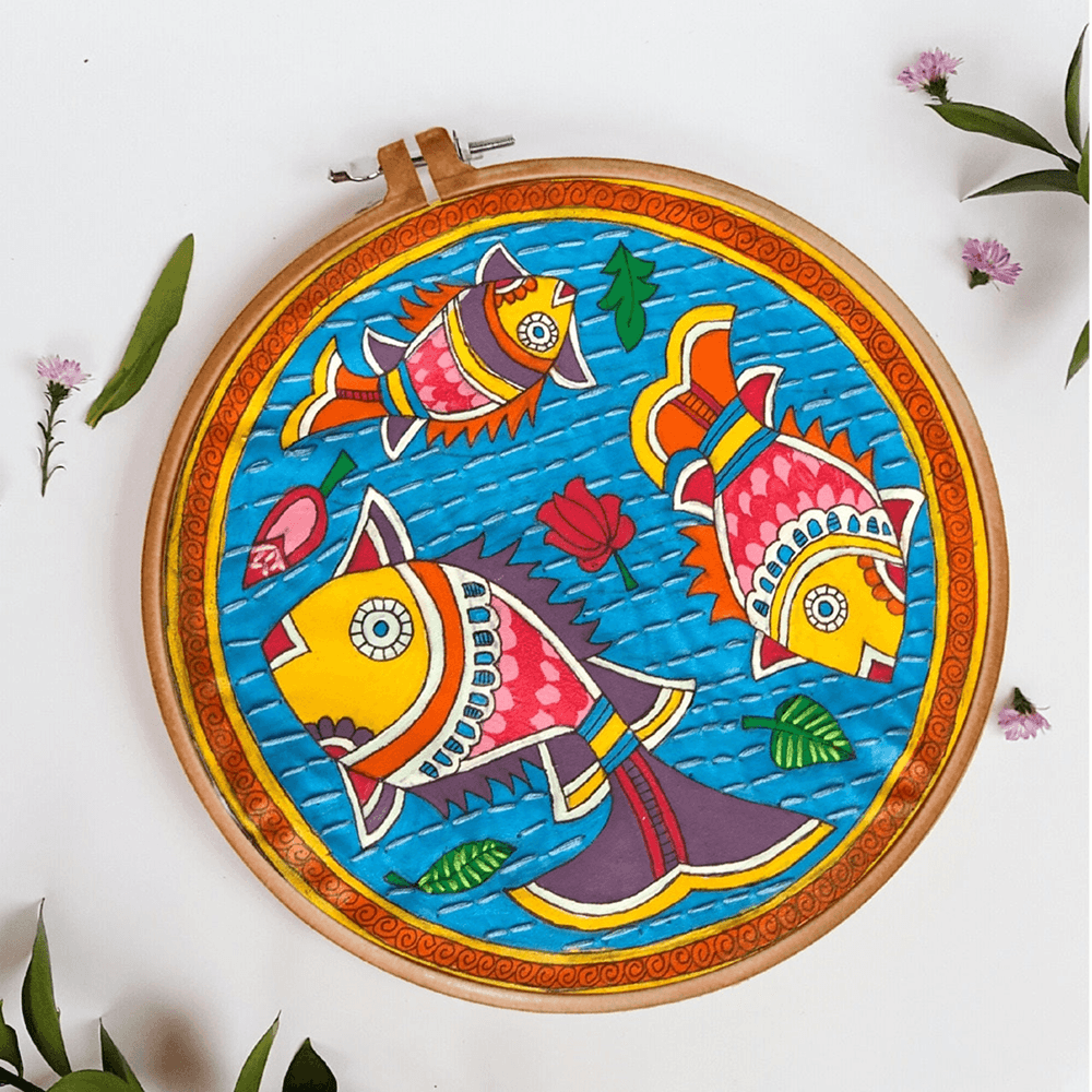 Traditional Mithila Fish Art Hoop