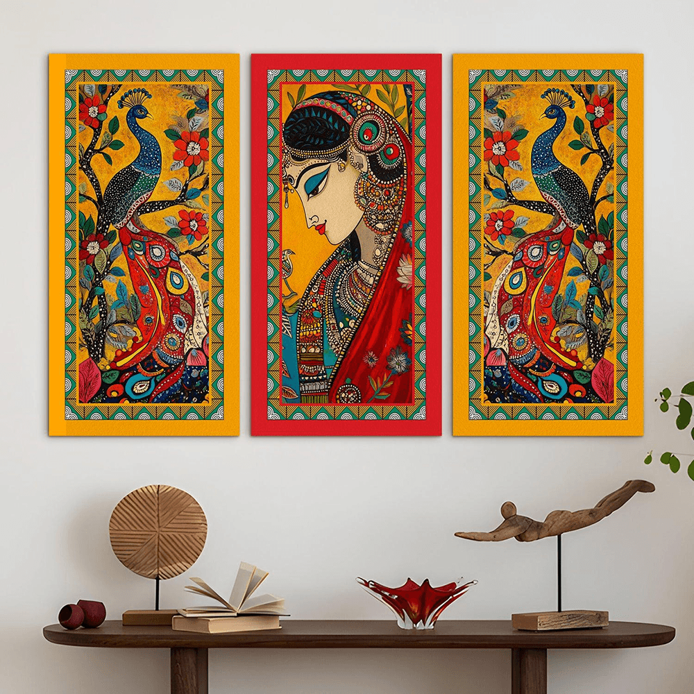 Hand-Painted Mithila Fabric Wall Art